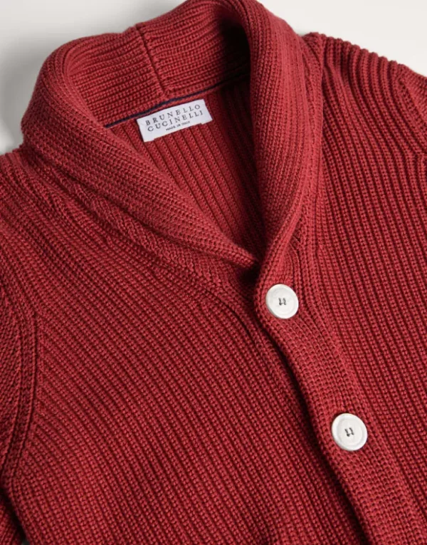 Brunello Cucinelli Cardigan aus Baumwolle in Halbpatentstrick | Kinder Strickwaren