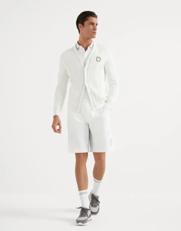 Brunello Cucinelli Cardigan aus Baumwollstrick in Zopfmuster mit Tennis-Badge | Herren Strickwaren