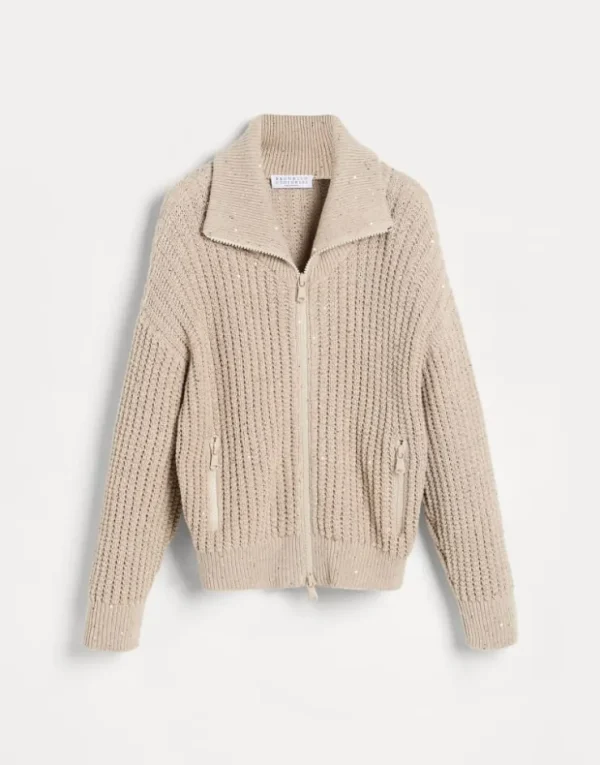 Brunello Cucinelli Cardigan aus Dazzling-Baumwolle in Rippenstrick mit Reißverschluss | Kinder Strickwaren