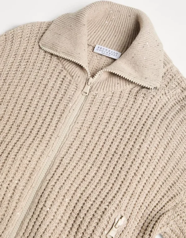 Brunello Cucinelli Cardigan aus Dazzling-Baumwolle in Rippenstrick mit Reißverschluss | Kinder Strickwaren