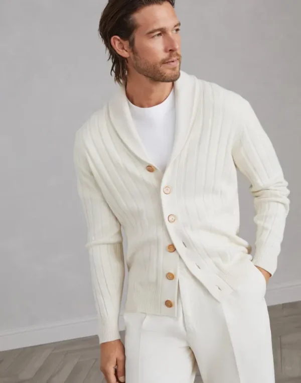 Brunello Cucinelli Cardigan aus Kaschmir in flachem Rippenstrick | Herren Strickwaren