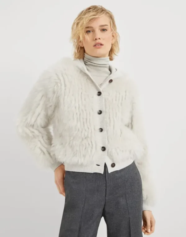 Brunello Cucinelli Cardigan aus Kaschmir mit Besatz aus Shearling und Kapuze | Damen Mäntel & Jacken