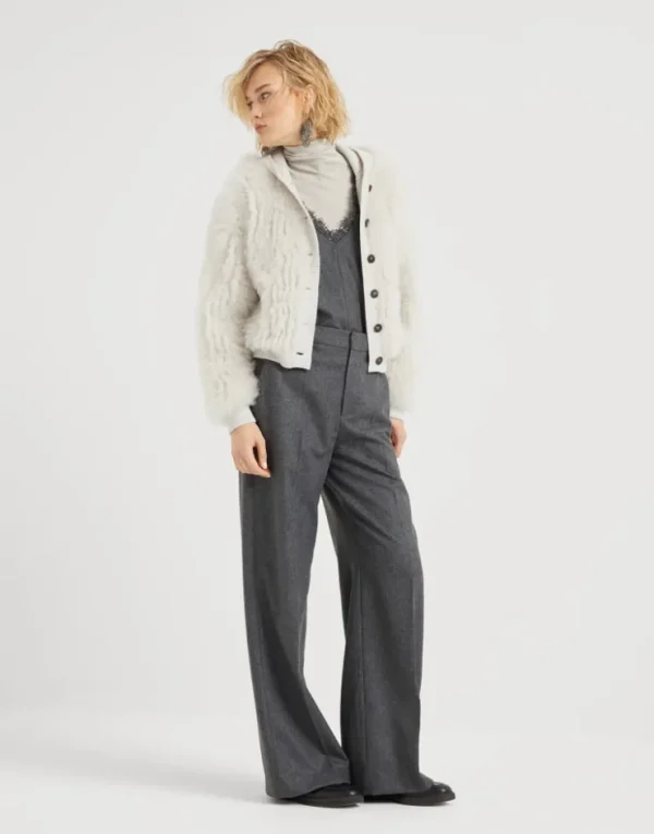 Brunello Cucinelli Cardigan aus Kaschmir mit Besatz aus Shearling und Kapuze | Damen Mäntel & Jacken