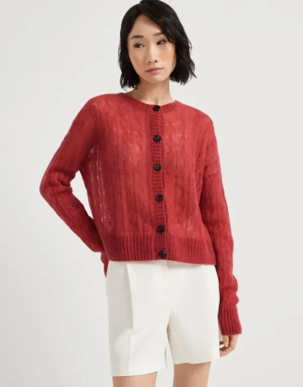 Brunello Cucinelli Cardigan aus Mohair und Wolle in Zopfstrick | Damen Strickwaren