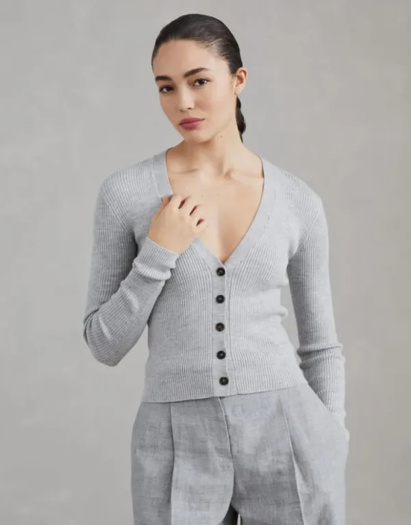 Brunello Cucinelli Cardigan aus Schurwolle und Kaschmir in Rippenstrick mit Monili | Damen Strickwaren