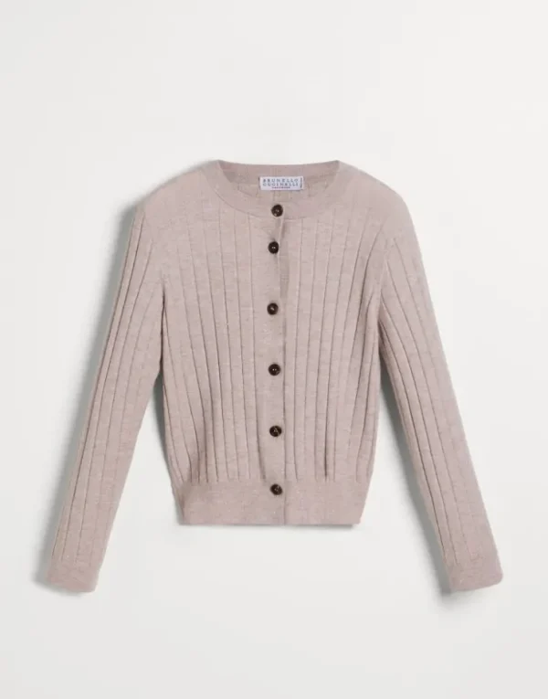 Brunello Cucinelli Cardigan aus Sparkling-Kaschmir in Rippenstrick | Kinder Strickwaren