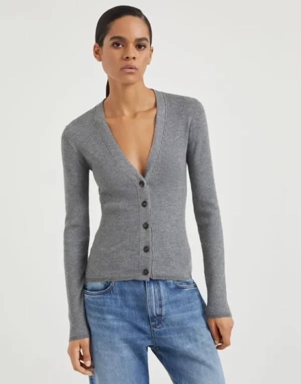 Brunello Cucinelli Cardigan aus Sparkling-Kaschmir in Rippenstrick | Damen Strickwaren