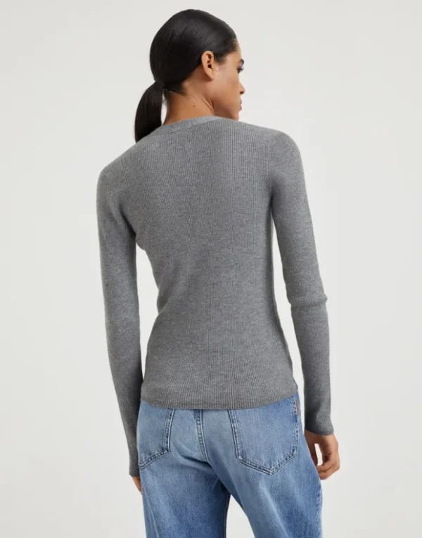 Brunello Cucinelli Cardigan aus Sparkling-Kaschmir in Rippenstrick | Damen Strickwaren