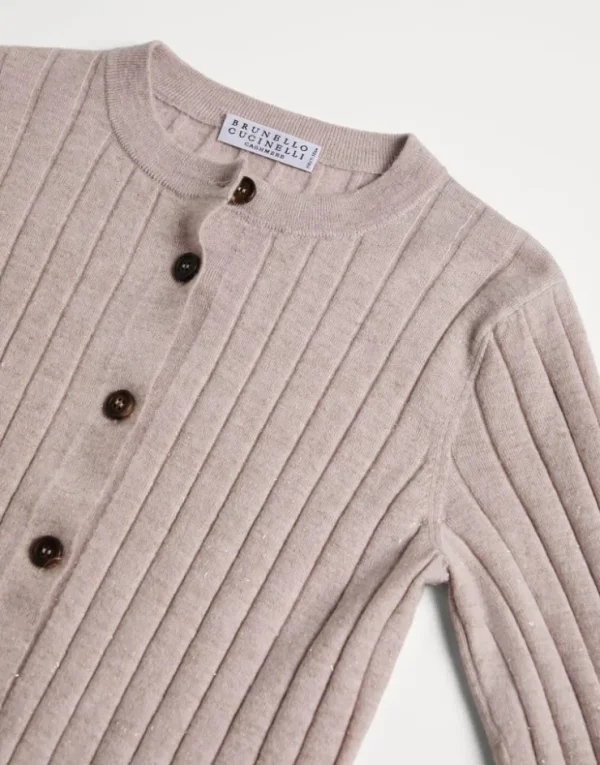 Brunello Cucinelli Cardigan aus Sparkling-Kaschmir in Rippenstrick | Kinder Strickwaren