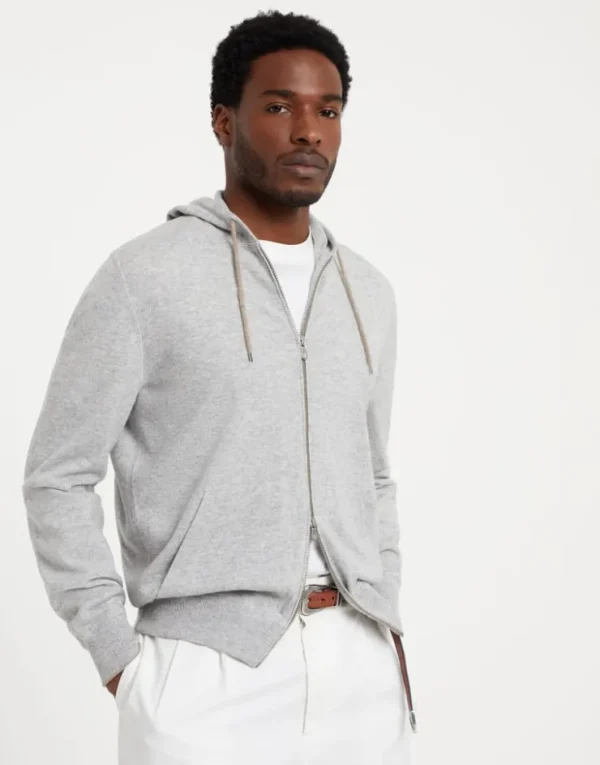 Brunello Cucinelli Cardigan im Sweatshirt-Stil aus Kaschmir mit Reißverschluss und Kapuze | Herren Strickwaren