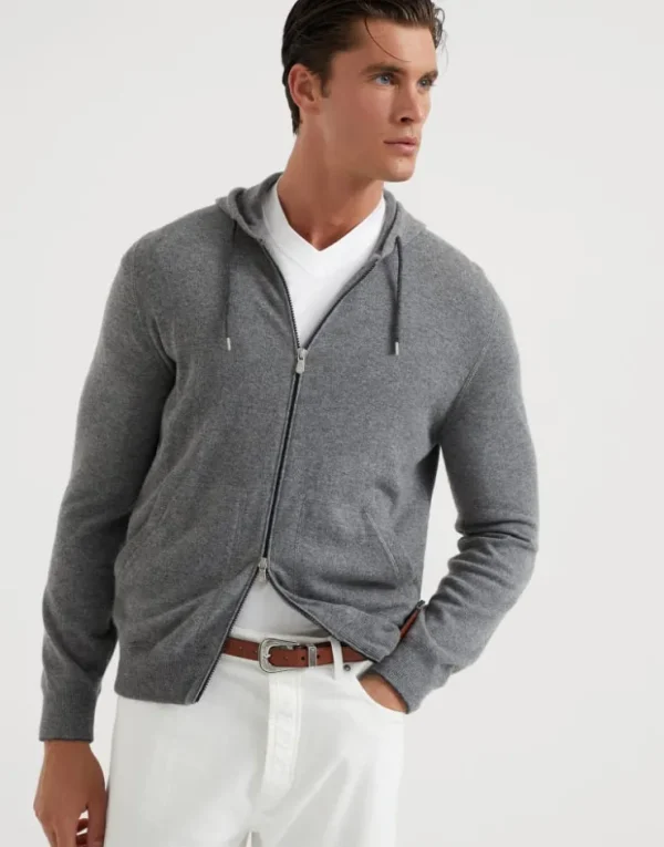 Brunello Cucinelli Cardigan im Sweatshirt-Stil aus Kaschmir mit Reißverschluss und Kapuze | Herren Strickwaren