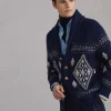 Brunello Cucinelli Cardigan in Geometric Jacquard aus Federkaschmir mit Schalkragen | Herren Strickwaren