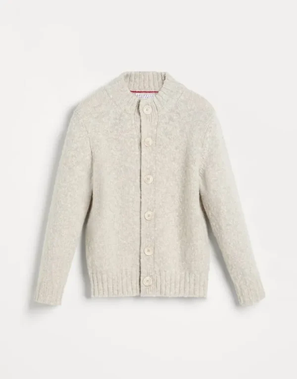 Brunello Cucinelli Cardigan in Tweed-Optik aus Soft-Schurwolle und Kaschmir | Kinder Strickwaren