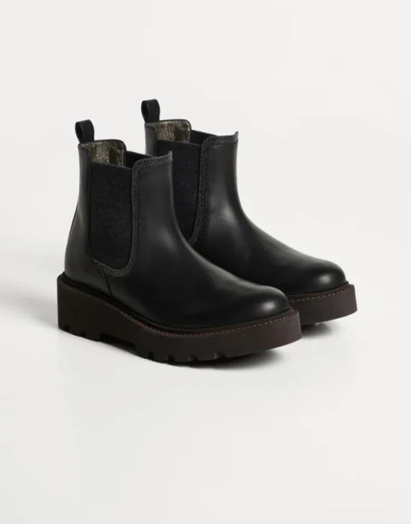 Brunello Cucinelli Chelsea-Boots aus mattem Kalbsleder mit Monili | Kinder Schuhe