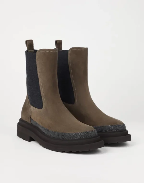 Brunello Cucinelli Chelsea-Boots aus Veloursleder mit Precious Contour | Damen Stiefel