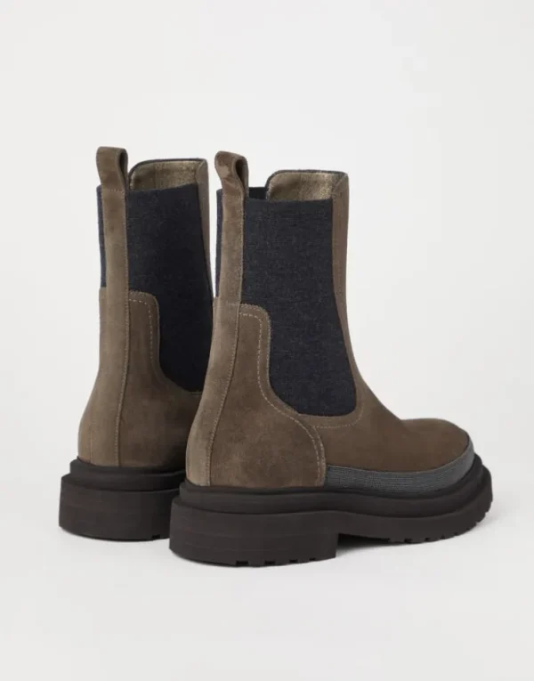 Brunello Cucinelli Chelsea-Boots aus Veloursleder mit Precious Contour | Damen Stiefel