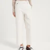 Brunello Cucinelli Chino Crop-Hose aus Baumwollcover und Leinen mit Monili | Damen Hosen