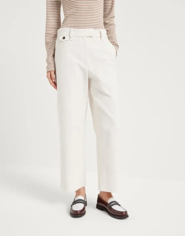 Brunello Cucinelli Chino Crop-Hose aus Baumwollcover und Leinen mit Monili | Damen Hosen