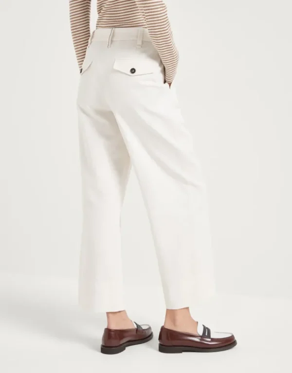 Brunello Cucinelli Chino Crop-Hose aus Baumwollcover und Leinen mit Monili | Damen Hosen