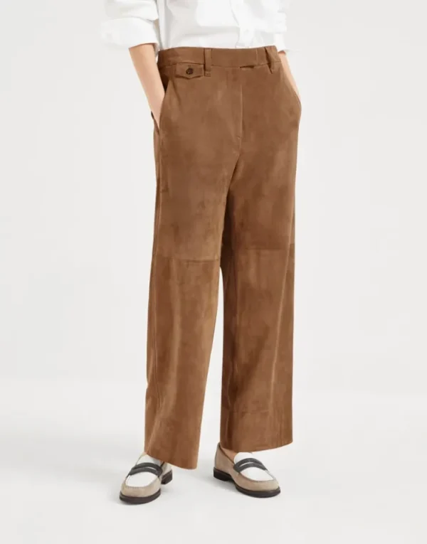 Brunello Cucinelli Chino Crop-Hose aus Veloursleder | Damen Hosen