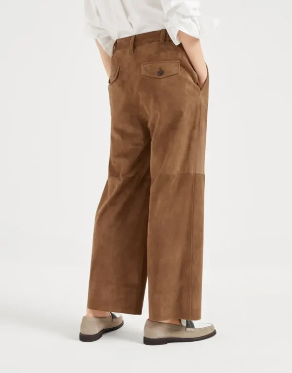 Brunello Cucinelli Chino Crop-Hose aus Veloursleder | Damen Hosen