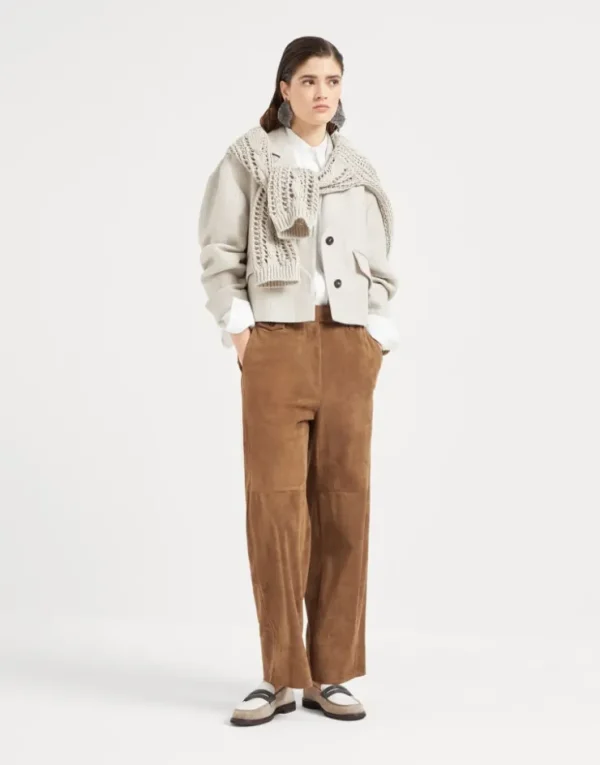 Brunello Cucinelli Chino Crop-Hose aus Veloursleder | Damen Hosen