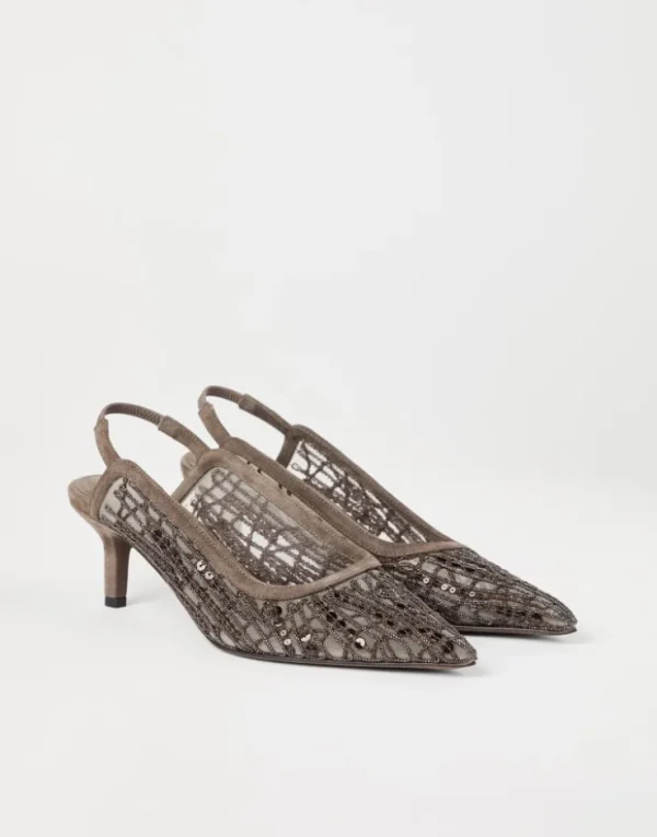 Brunello Cucinelli City Glistening Abstract Embroidery-Pumps aus Veloursleder | Damen Schuhe Mit Absätzen | Event-dressing