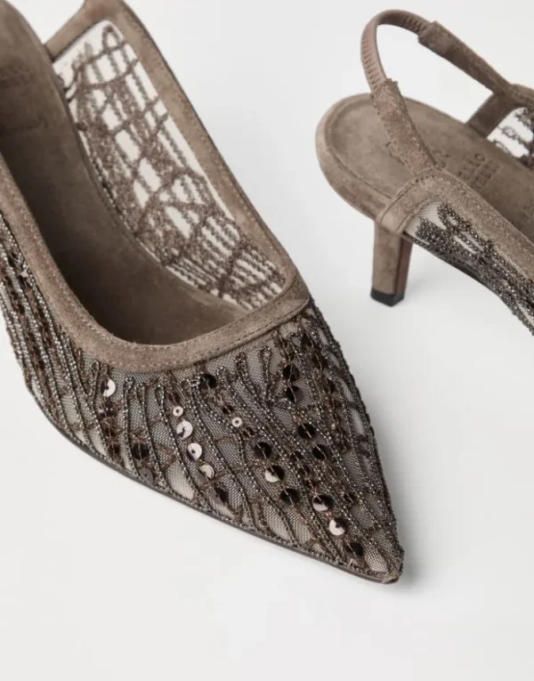 Brunello Cucinelli City Glistening Abstract Embroidery-Pumps aus Veloursleder | Damen Schuhe Mit Absätzen | Event-dressing