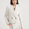 Brunello Cucinelli Crop-Blazer aus Nadelstreifen-Twill in Leinen und Comfort-Baumwolle mit Monili | Damen Blazer