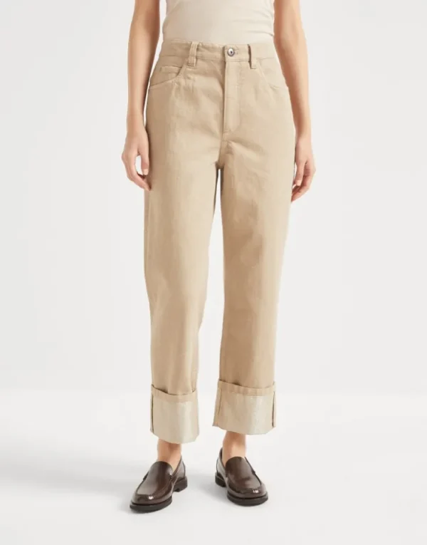 Brunello Cucinelli Crop-Hose aus gefärbtem Sparkling-Denim mit Monili | Damen Hosen