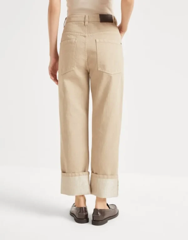 Brunello Cucinelli Crop-Hose aus gefärbtem Sparkling-Denim mit Monili | Damen Hosen