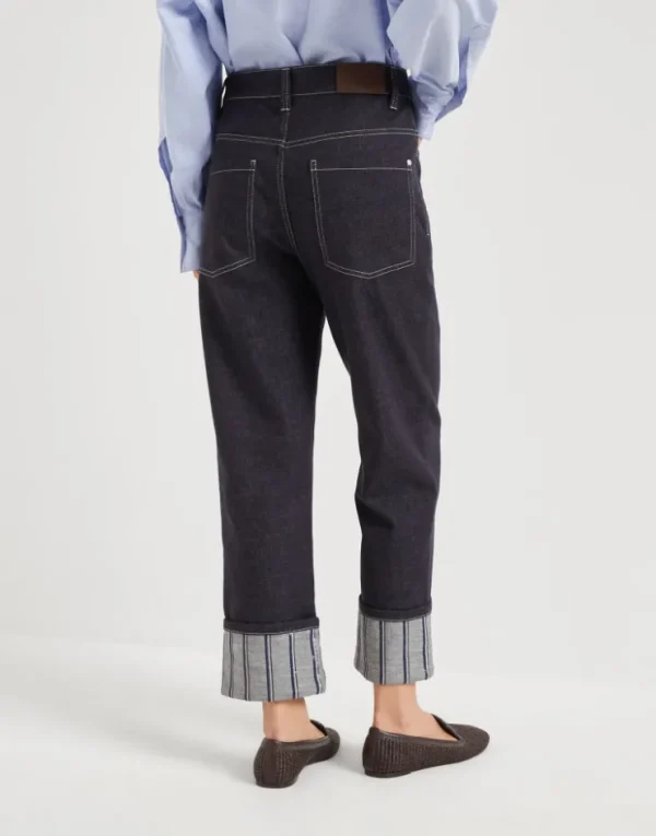 Brunello Cucinelli Crop-Hose aus No-Fade-Denim mit Dazzling Regimental Embroidery | Damen Denim