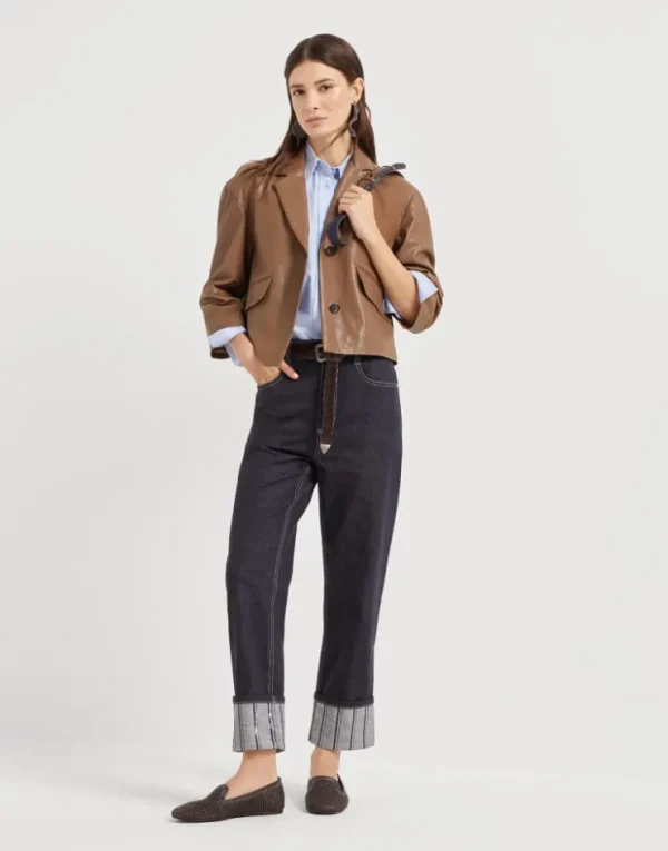 Brunello Cucinelli Crop-Hose aus No-Fade-Denim mit Dazzling Regimental Embroidery | Damen Denim