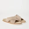 Brunello Cucinelli Crossover-Pantoletten aus gewaschenem Veloursleder | Herren Pantoletten & Flipflops