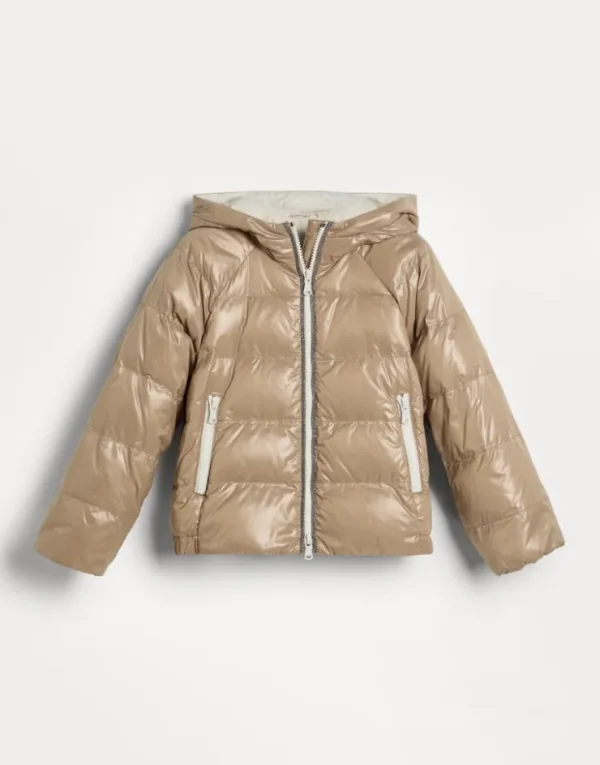 Brunello Cucinelli Daunenjacke aus Glossy-Nylon mit Kapuze und Monili | Kinder Mäntel & Jacken