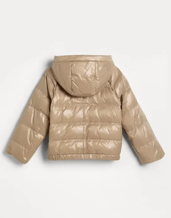 Brunello Cucinelli Daunenjacke aus Glossy-Nylon mit Kapuze und Monili | Kinder Mäntel & Jacken