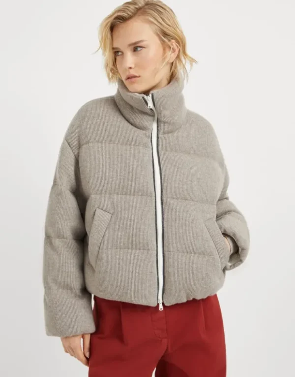 Brunello Cucinelli Daunenjacke aus Kaschmir in Patentstrick mit Shiny Trims | Damen Mäntel & Jacken