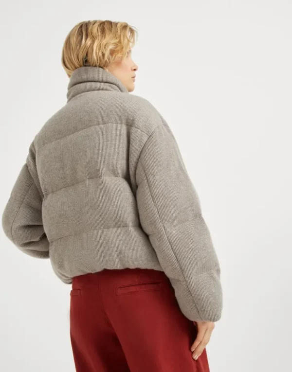 Brunello Cucinelli Daunenjacke aus Kaschmir in Patentstrick mit Shiny Trims | Damen Mäntel & Jacken