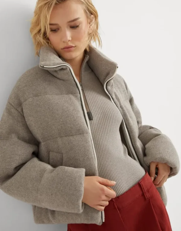 Brunello Cucinelli Daunenjacke aus Kaschmir in Patentstrick mit Shiny Trims | Damen Mäntel & Jacken