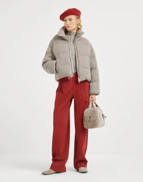 Brunello Cucinelli Daunenjacke aus Kaschmir in Patentstrick mit Shiny Trims | Damen Mäntel & Jacken