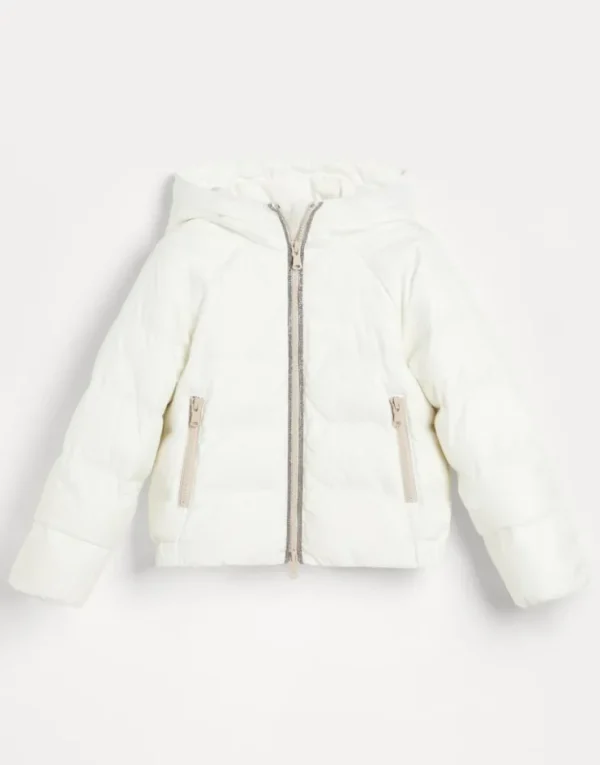 Brunello Cucinelli Daunenjacke aus mattem, wasserabweisendem Nylon mit Kapuze und Monili | Kinder Mäntel & Jacken