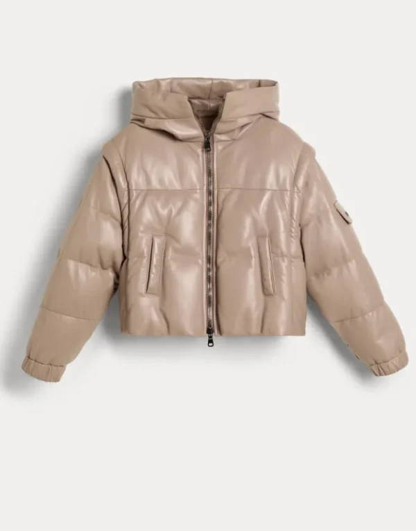 Brunello Cucinelli Daunenjacke aus Nappaleder mit abnehmbaren Ärmeln und Monili | Kinder Mäntel & Jacken