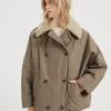 Brunello Cucinelli Daunenjacke aus wasserabweisendem Taft mit abnehmbarem Kragen aus Shearling und Monili | Damen Mäntel & Jacken