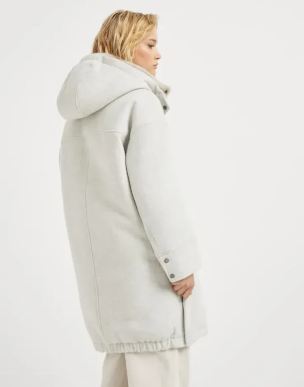 Brunello Cucinelli Daunenparka aus doppeltem Tuch in Schurwolle und Kaschmir mit abnehmbarem Besatz aus Shearling und Shiny Zipper Pull | Damen Mäntel & Jacken