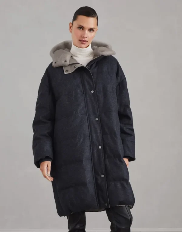 Brunello Cucinelli Daunenparka aus Schurwollflanell mit abnehmbarem Besatz aus Shearling und Shiny Zipper Pull | Damen Mäntel & Jacken