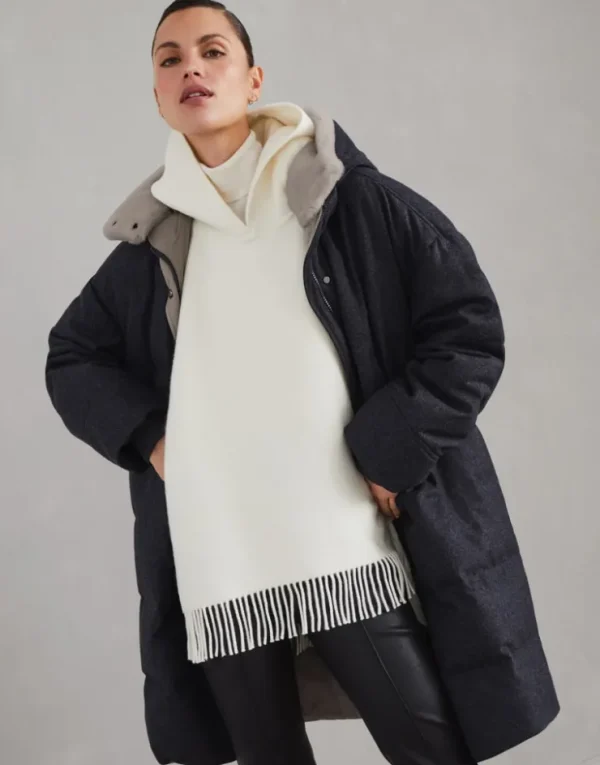 Brunello Cucinelli Daunenparka aus Schurwollflanell mit abnehmbarem Besatz aus Shearling und Shiny Zipper Pull | Damen Mäntel & Jacken