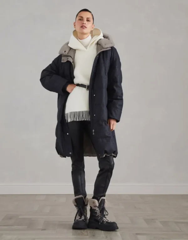 Brunello Cucinelli Daunenparka aus Schurwollflanell mit abnehmbarem Besatz aus Shearling und Shiny Zipper Pull | Damen Mäntel & Jacken