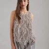 Brunello Cucinelli Dazzling Cascade Embroidery-Top aus Crispy-Seide mit Federn | Damen T-shirts & Tops | Event-dressing