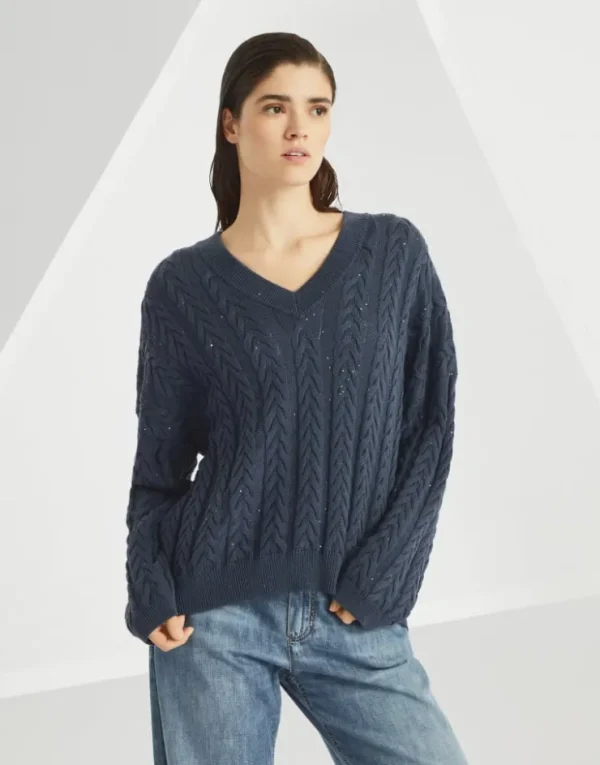 Brunello Cucinelli Dazzling Double Cable-Pullover aus Baumwolle | Damen Strickwaren