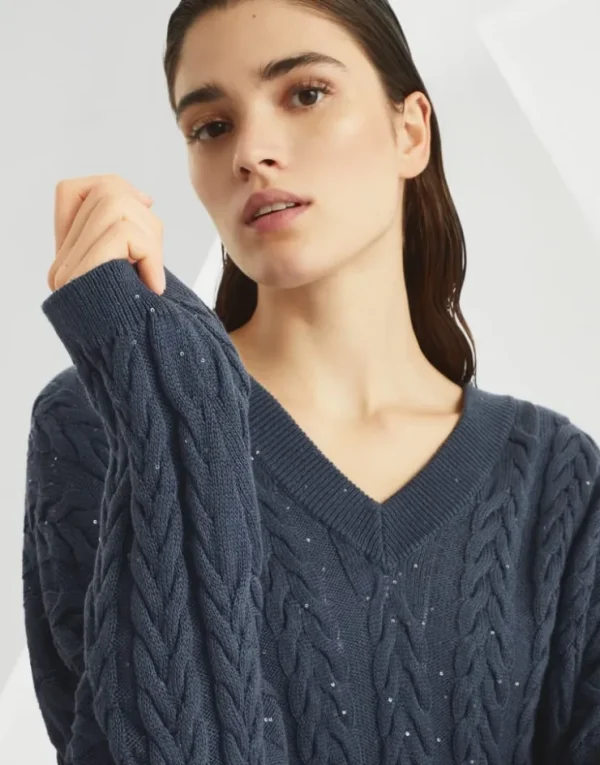 Brunello Cucinelli Dazzling Double Cable-Pullover aus Baumwolle | Damen Strickwaren